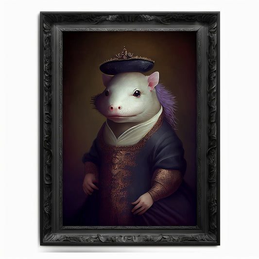 Axolotl Wall Art Print,  Animal Lover Vintage Regal Axolotl Art Poster Renaissance. Victorian Axolotl Portrait, Royal Painting Home Gift