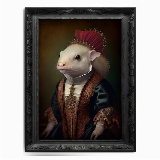 Axolotl Wall Art Print,  Animal Lover Vintage Regal Axolotl Art Poster Renaissance. Victorian Axolotl Portrait, Royal Painting Home Gift