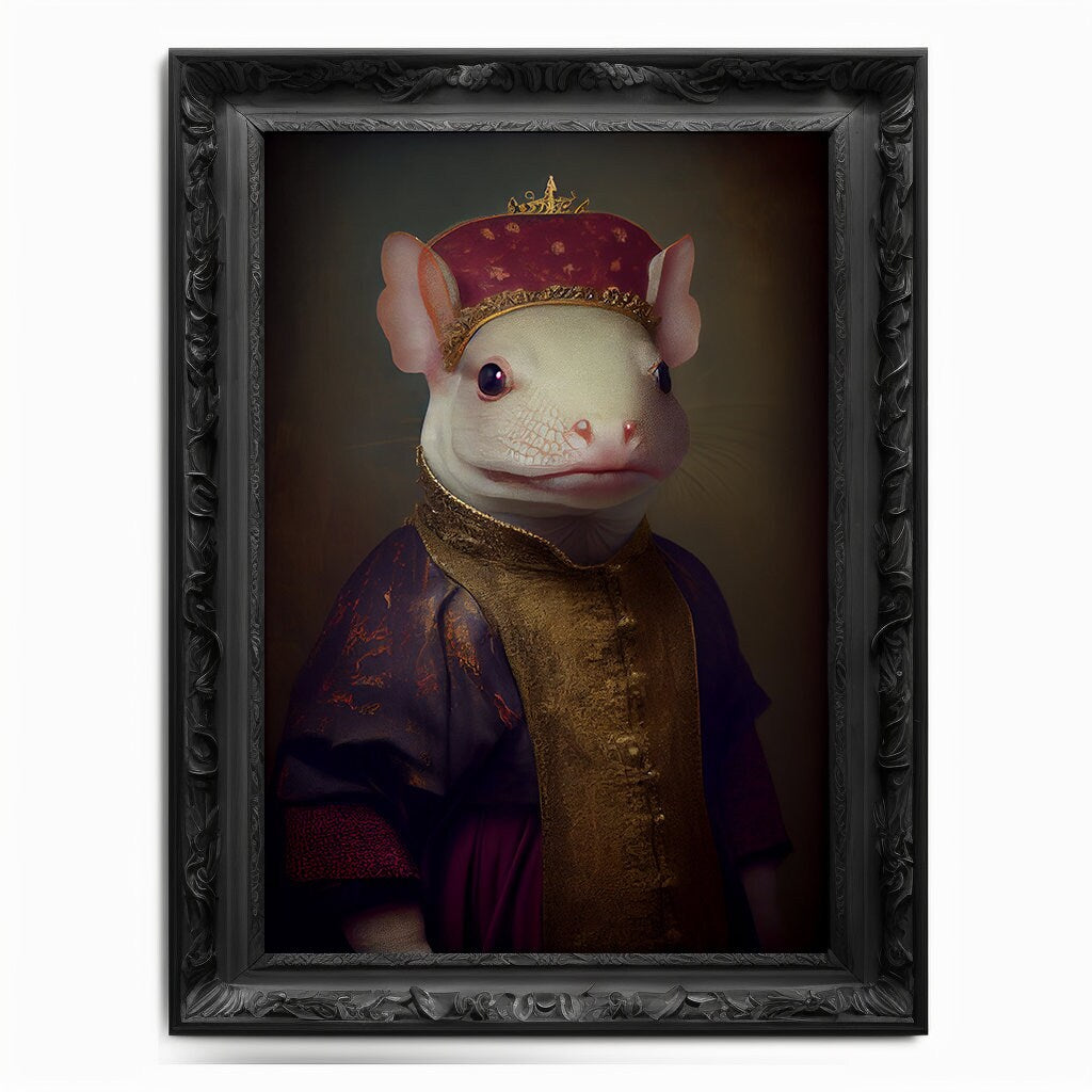Axolotl Wall Art Print,  Animal Lover Vintage Regal Axolotl Art Poster Renaissance. Victorian Axolotl Portrait, Royal Painting Home Gift