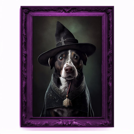 Wizard Dog Portrait, Magician Poster, Animal Painting, Altered Art, Magic Wand, Regal Vintage Artwork, Unique Prints, Pet Gift, Wizard Gift