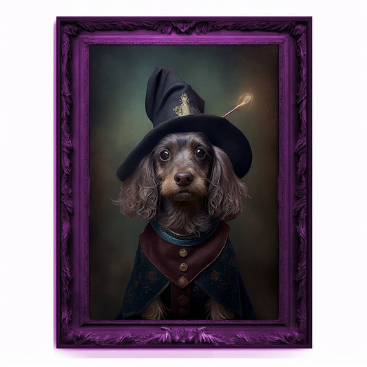 Wizard Dog Portrait, Magician Poster, Animal Painting, Altered Art, Magic Wand, Regal Vintage Artwork, Unique Prints, Pet Gift, Wizard Gift