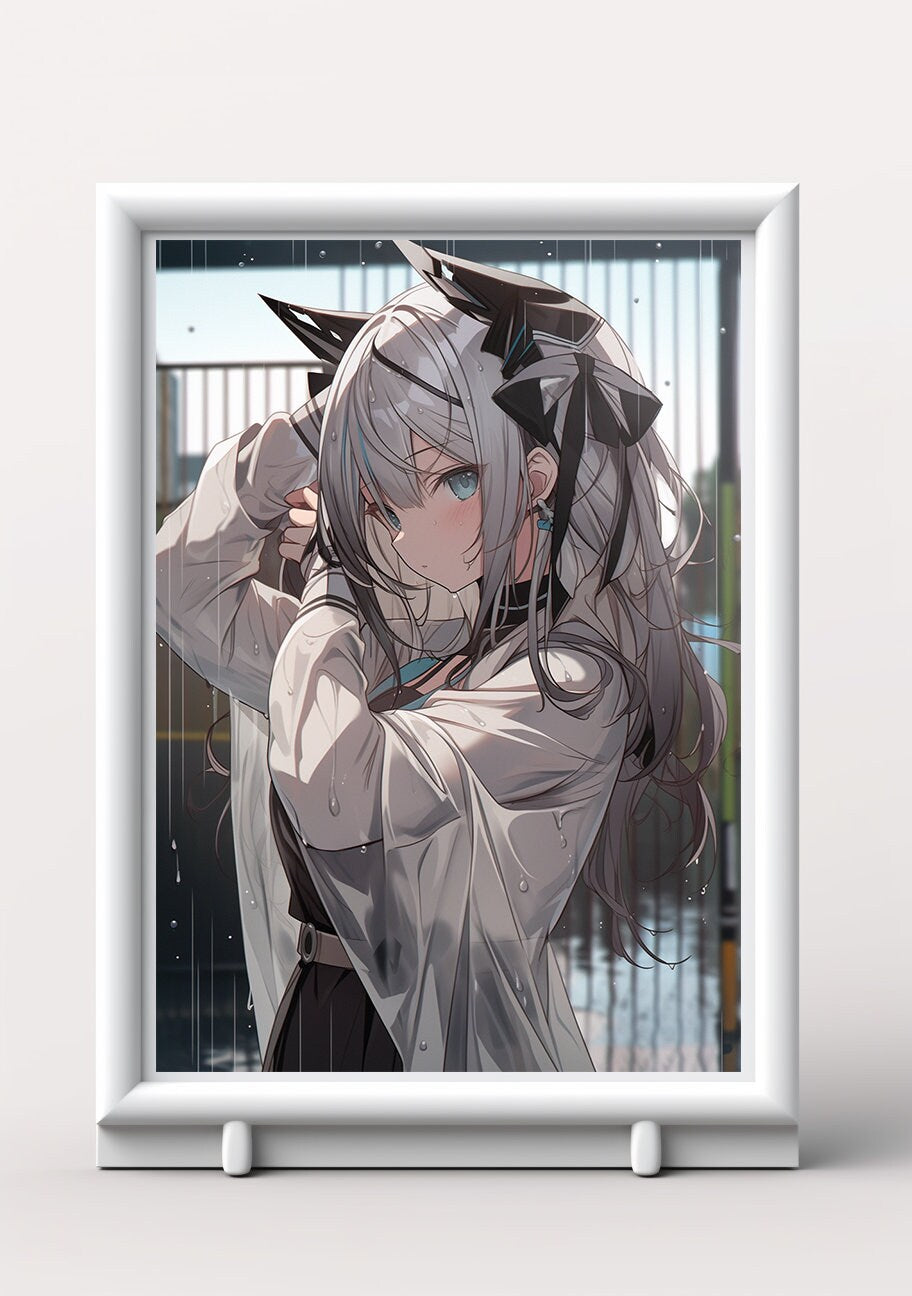 White Wet T-shirt Girl Anime Art Print Poster, Girl In The Rain Manga, Japanese Movie Poster, Wall Art Home Decor, Animation Film Prints