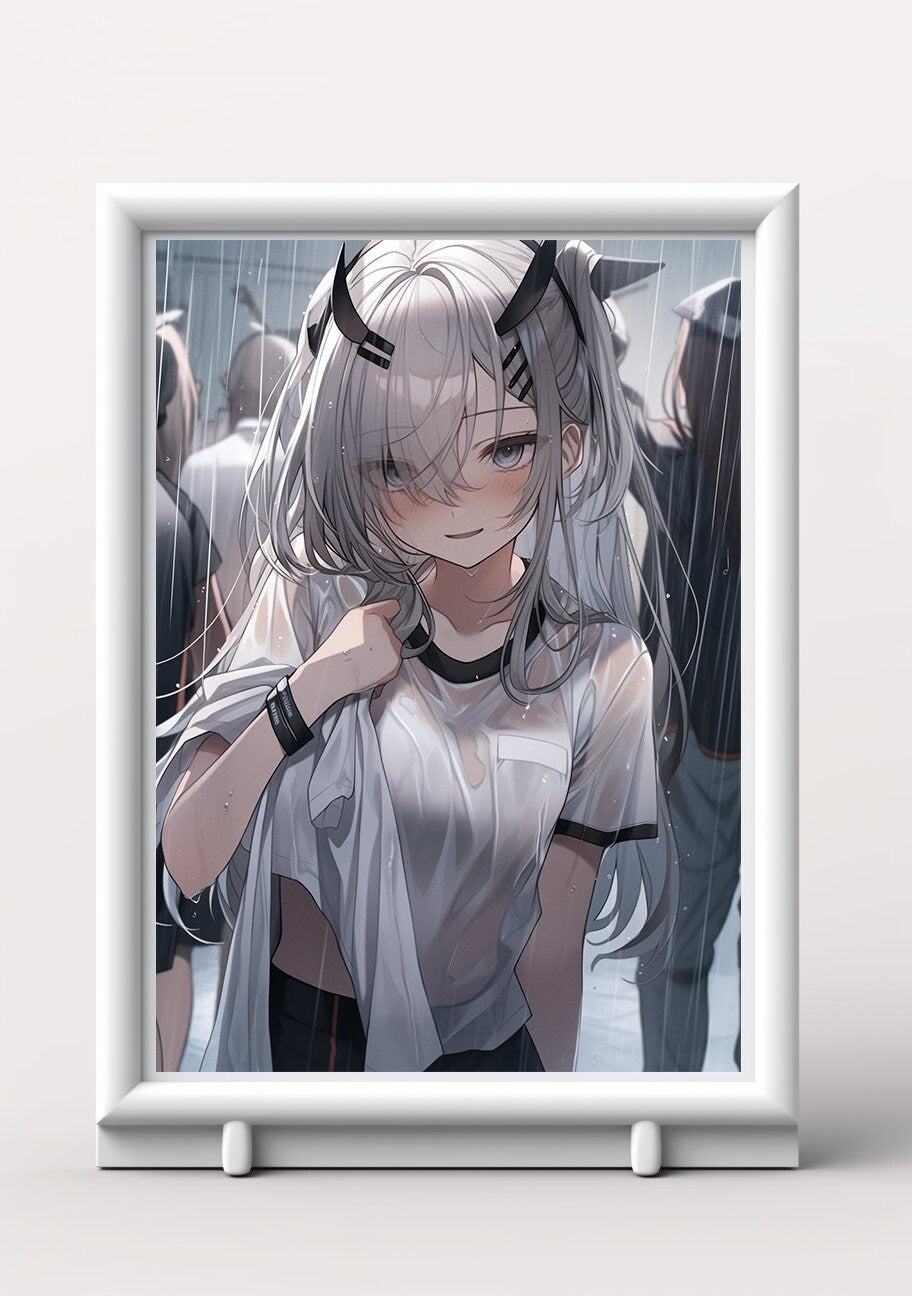 White Wet T-shirt Girl Anime Art Print Poster, Girl In The Rain Manga, Japanese Movie Poster, Wall Art Home Decor, Animation Film Prints