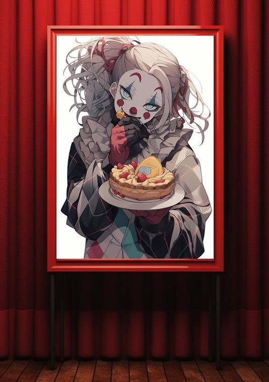 Red Clown Girl Anime Art Print Poster, Circus Manga, Japanese Movie Poster, Wall Art Home Decor, Animation Film Prints