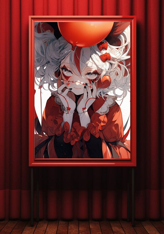 Red Clown Girl Anime Art Print Poster, Circus Manga, Japanese Movie Poster, Wall Art Home Decor, Animation Film Prints