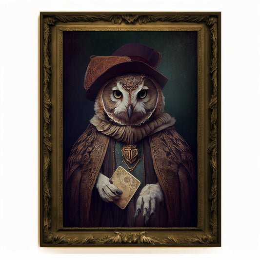 Prophet Owl, Fortune Teller Owl Portrait, Owl Poster, Animal Painting, Altered Art, Magic Owl, Regal Vintage Art, Unique Prints, Wizard Gift