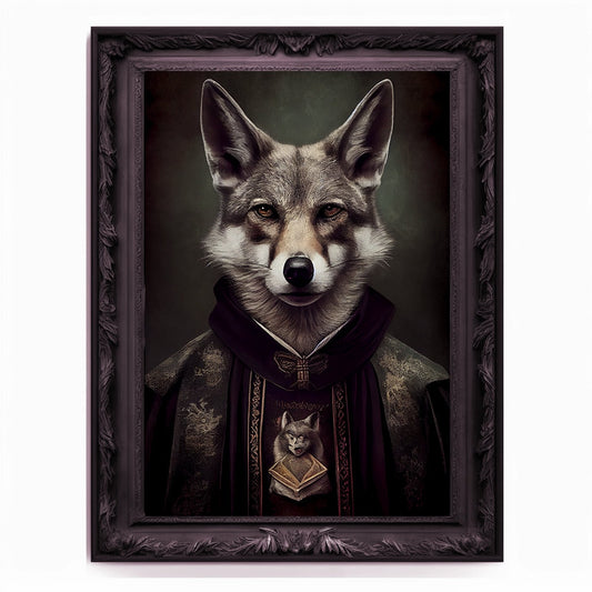 Wolf Priest, Ritual Wolf Portrait, Religious Poster, Animal Painting, Altered Art, Christian Wolf, Regal Vintage Art, Unique Prints, God Art
