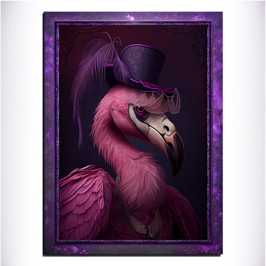 Purple Flamingo Wall Art Print, Animal Lover Vintage Regal Flamingo Art Poster Renaissance. Victorian Flamingo Portrait, Royal Painting Gift - Wall Art Poster Print