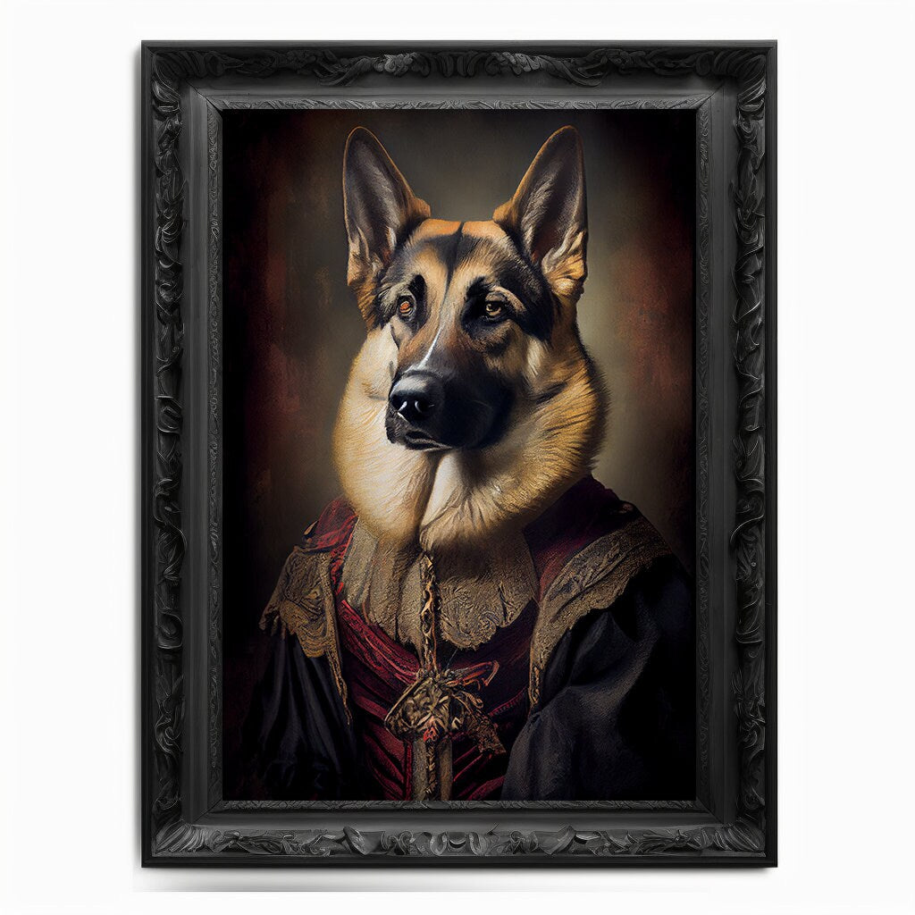 German Shepherd Art Print, Animal Lover Vintage Regal Dog Art Print Poster Renaissance. Victorian Puppy Portrait, Royal Painting Pet Gift