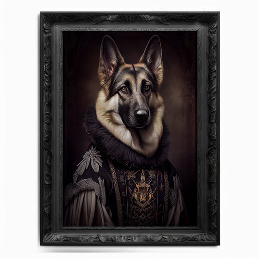 German Shepherd Art Print, Animal Lover Vintage Regal Dog Art Print Poster Renaissance. Victorian Puppy Portrait, Royal Painting Pet Gift