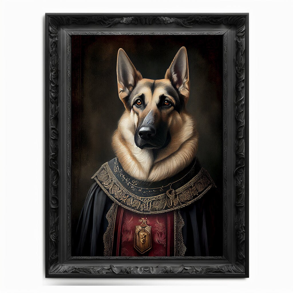 German Shepherd Art Print, Animal Lover Vintage Regal Dog Art Print Poster Renaissance. Victorian Puppy Portrait, Royal Painting Pet Gift