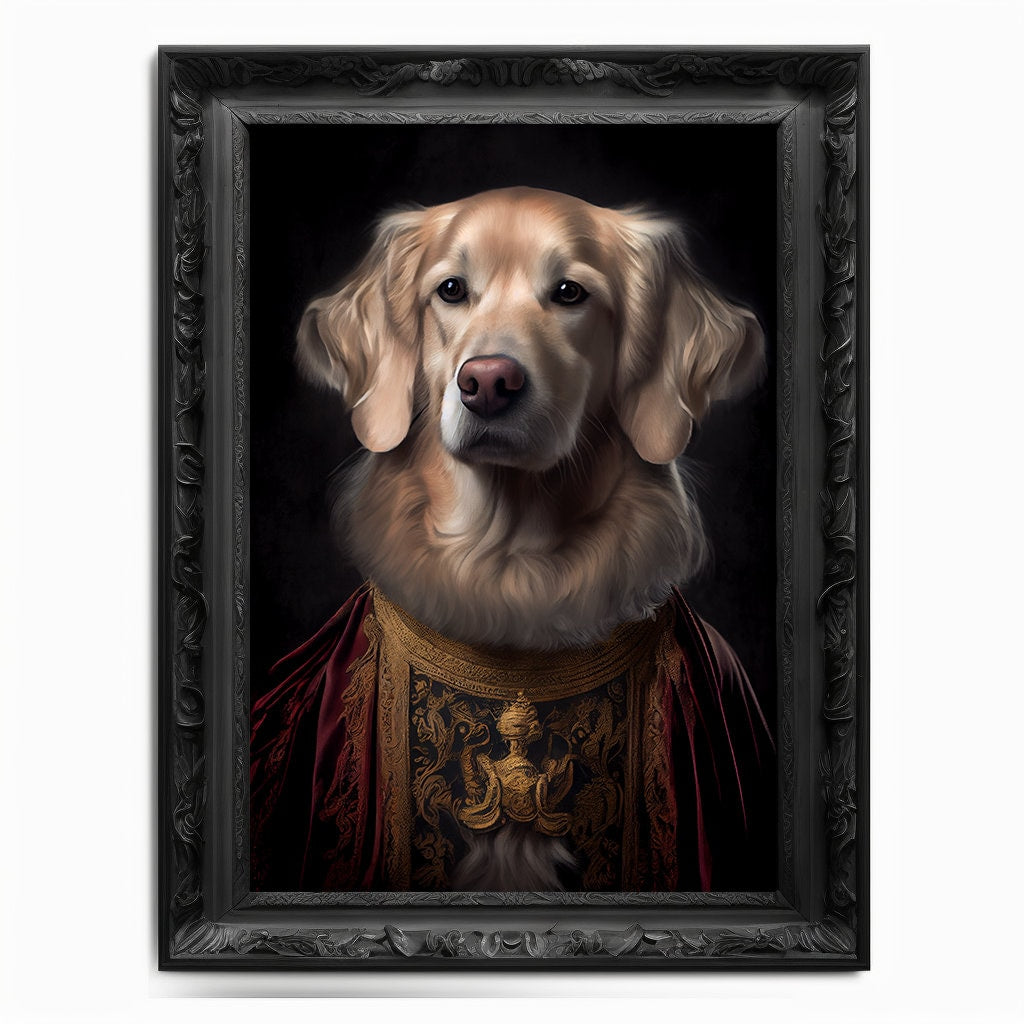 Golden Retriever Wall Art Print, Animal Lover Vintage Regal Dog Art Print Poster Renaissance. Victorian Puppy Portrait, Royal Painting Gift