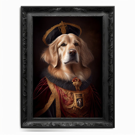 Golden Retriever Wall Art Print, Animal Lover Vintage Regal Dog Art Print Poster Renaissance. Victorian Puppy Portrait, Royal Painting Gift