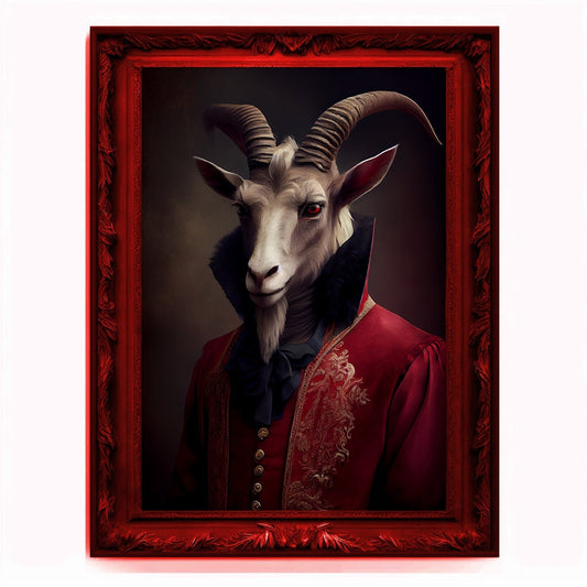 Goat Demon, Ritual Baphomet Portrait, Devil Poster, Animal Painting, Altered Art, Demonic Goat, Regal Vintage Art, Unique Prints, Pagan Art
