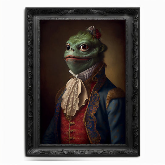 Pepe Meme Wall Art Print, Vintage Regal Pepe The Frog Meme Art Poster Renaissance. Victorian Pepe Portrait, Painting Pepe Coin Crypto Art