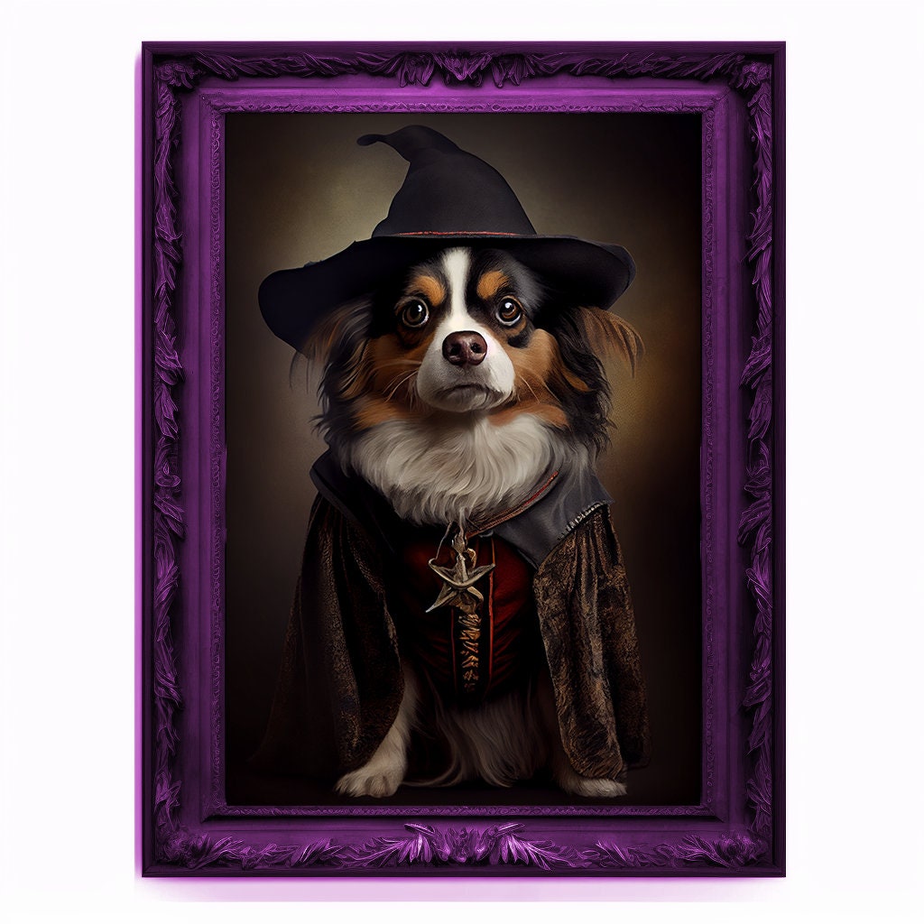 Wizard Dog Portrait, Magician Poster, Animal Painting, Altered Art, Magic Wand, Regal Vintage Artwork, Unique Prints, Pet Gift, Wizard Gift