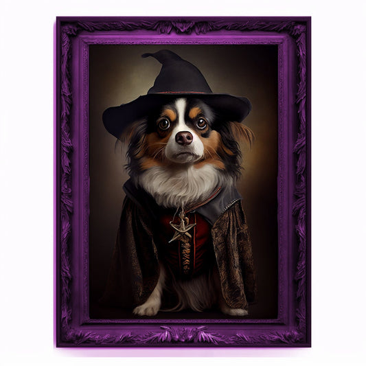 Wizard Dog Portrait, Magician Poster, Animal Painting, Altered Art, Magic Wand, Regal Vintage Artwork, Unique Prints, Pet Gift, Wizard Gift