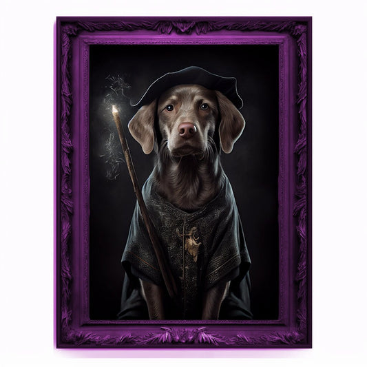 Wizard Dog Portrait, Magician Poster, Animal Painting, Altered Art, Magic Wand, Regal Vintage Artwork, Unique Prints, Pet Gift, Wizard Gift