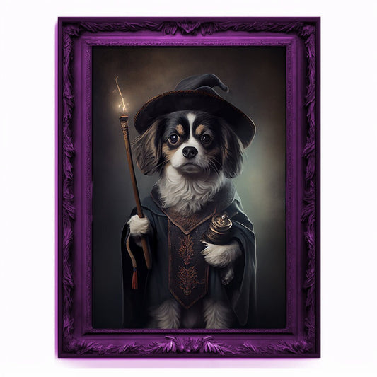 Wizard Dog Portrait, Magician Poster, Animal Painting, Altered Art, Magic Wand, Regal Vintage Artwork, Unique Prints, Pet Gift, Wizard Gift