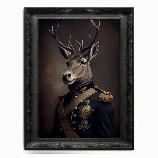 Military Stag Wall Art Print, Animal Lover Vintage Regal Stag Art Deer Poster Renaissance. Victorian Stag Portrait, Royal Painting Pet Gift