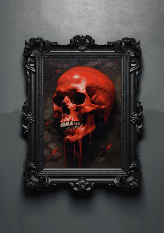 Black Red Skull. Gothic Prints. Oil Painting. Skull Poster. Demonic Palace. Spooky Gifts. Gothic Home Decor. Gothic Art. Witchy Gifts.