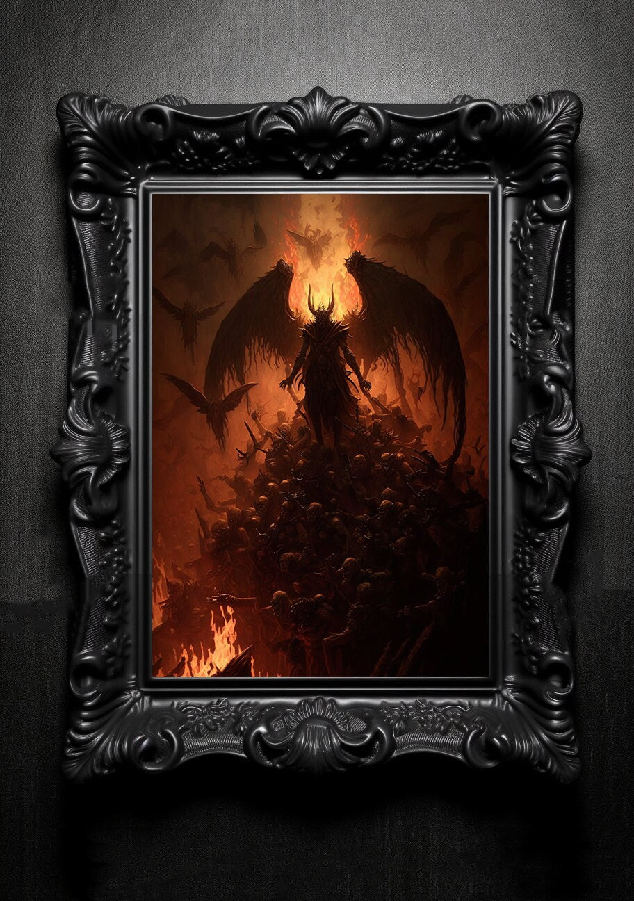 Fallen Angels Hell. Gothic Prints. Oil Painting. Skull Poster. Demonic Palace. Spooky Gifts. Gothic Home Decor. Gothic Art. Witchy Gifts.