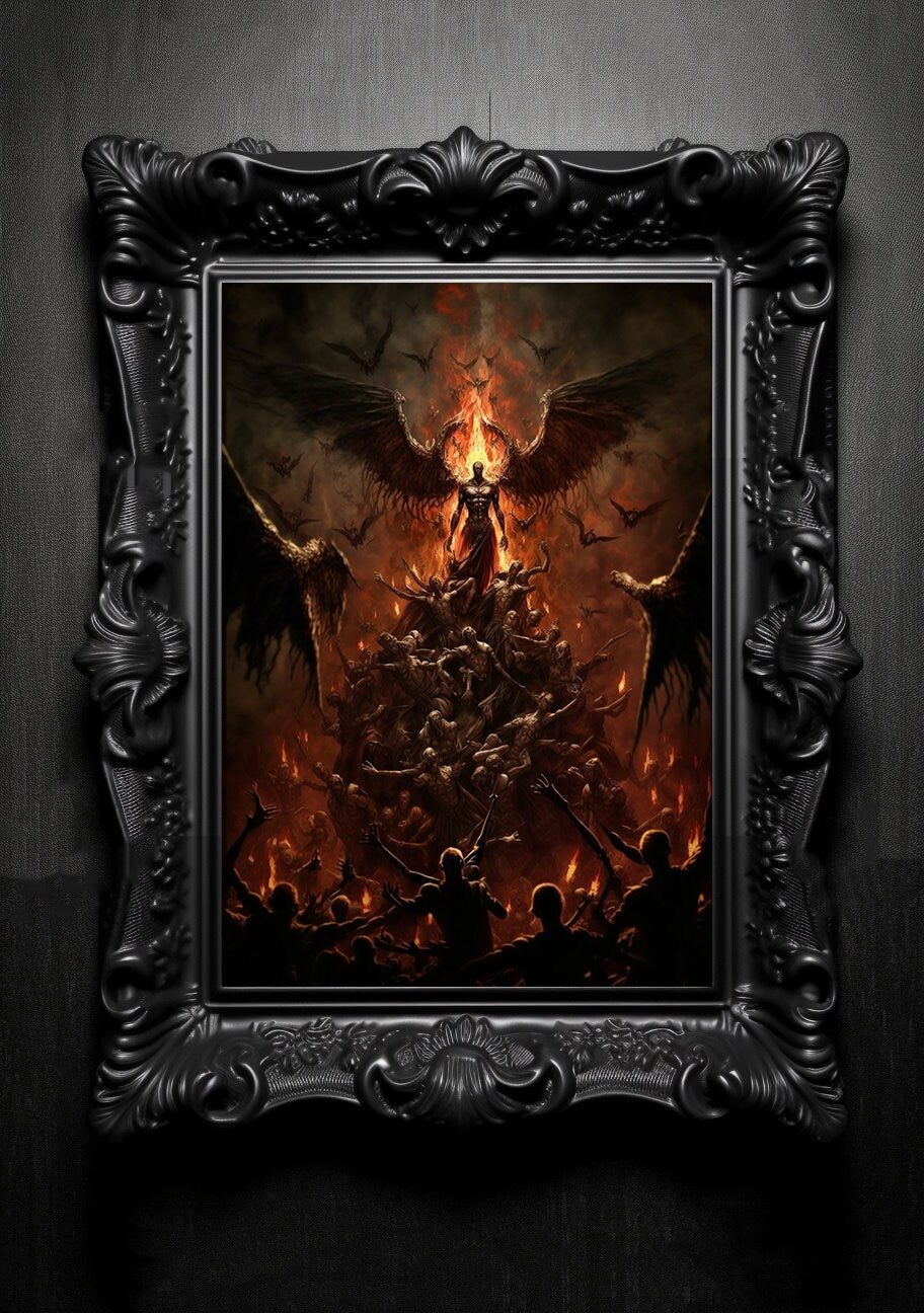 Fallen Angels Hell. Gothic Prints. Oil Painting. Skull Poster. Demonic Palace. Spooky Gifts. Gothic Home Decor. Gothic Art. Witchy Gifts.