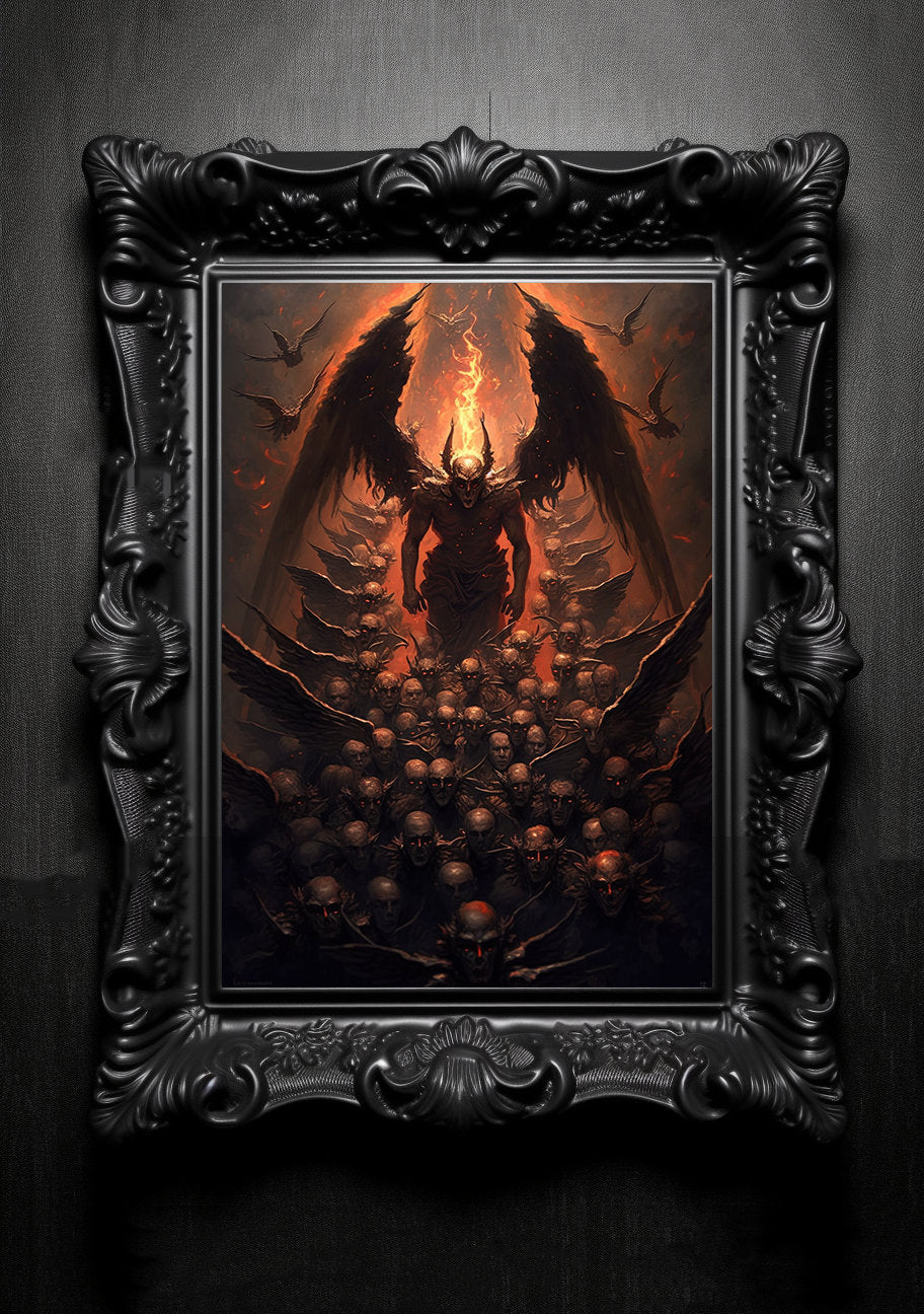 Fallen Angels Hell. Gothic Prints. Oil Painting. Skull Poster. Demonic Palace. Spooky Gifts. Gothic Home Decor. Gothic Art. Witchy Gifts.
