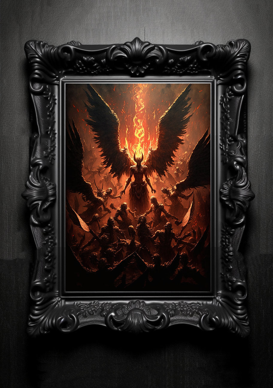 Fallen Angels Hell. Gothic Prints. Oil Painting. Skull Poster. Demonic Palace. Spooky Gifts. Gothic Home Decor. Gothic Art. Witchy Gifts.