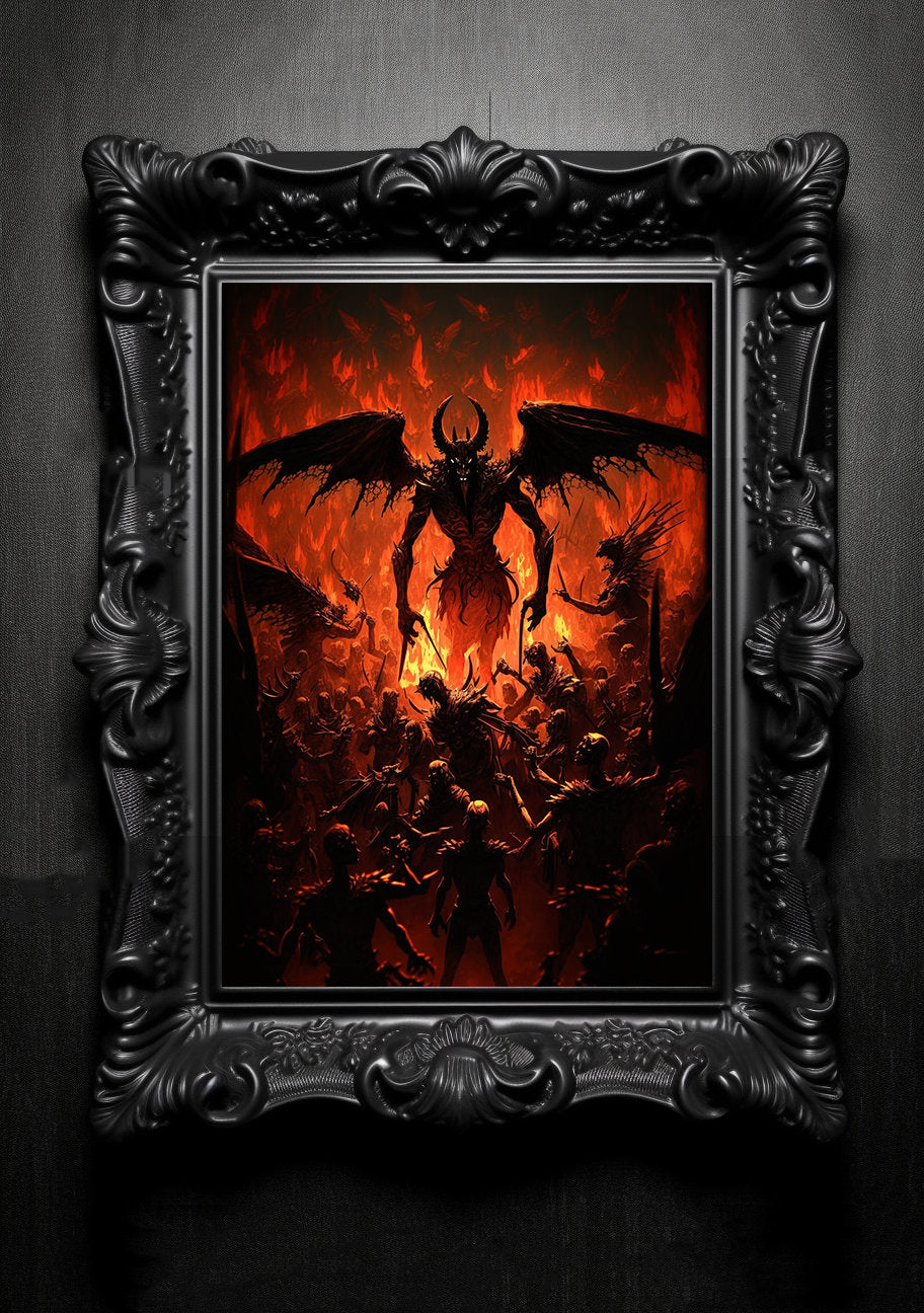 Fallen Angels Hell. Gothic Prints. Oil Painting. Skull Poster. Demonic Palace. Spooky Gifts. Gothic Home Decor. Gothic Art. Witchy Gifts.