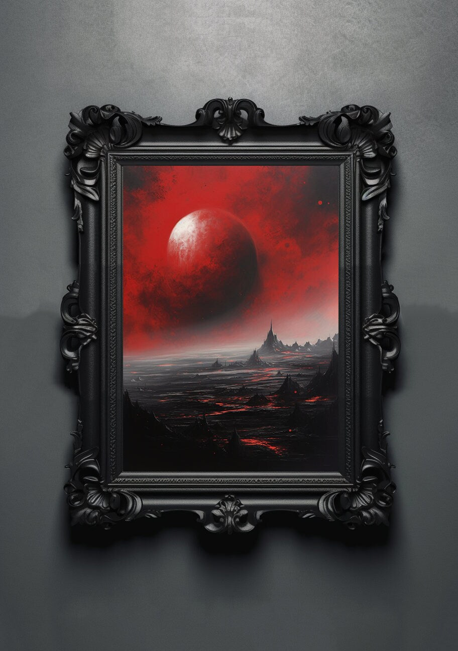 Demon Planet. Gothic Prints. Oil Painting. Skull Poster. Demonic Palace. Spooky Gifts. Gothic Home Decor. Gothic Art. Witchy Gifts. Space.