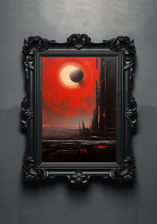 Demon Planet. Gothic Prints. Oil Painting. Skull Poster. Demonic Palace. Spooky Gifts. Gothic Home Decor. Gothic Art. Witchy Gifts. Space.