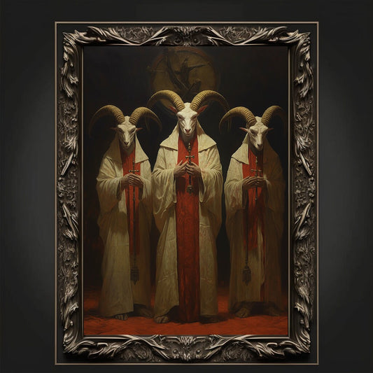 Baphomet Cult Oil Painting Artwork. Gothic Prints. Devil Poster. Demonic Art. Spooky Gifts. Gothic Home Decor. Gothic Art. Witchy Gifts.