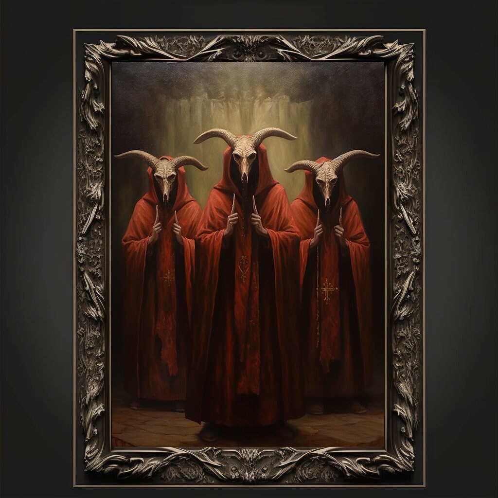 Baphomet Cult Oil Painting Artwork. Gothic Prints. Devil Poster. Demonic Art. Spooky Gifts. Gothic Home Decor. Gothic Art. Witchy Gifts.