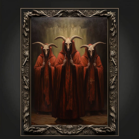 Baphomet Cult Oil Painting Artwork. Gothic Prints. Devil Poster. Demonic Art. Spooky Gifts. Gothic Home Decor. Gothic Art. Witchy Gifts.