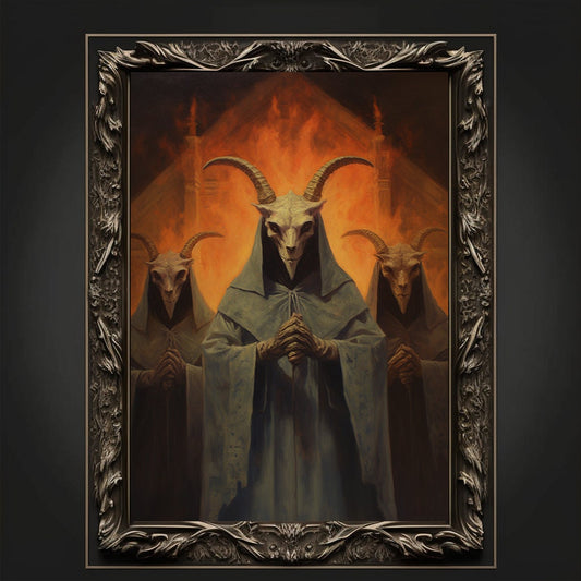 Baphomet Cult Oil Painting Artwork. Gothic Prints. Devil Poster. Demonic Art. Spooky Gifts. Gothic Home Decor. Gothic Art. Witchy Gifts.