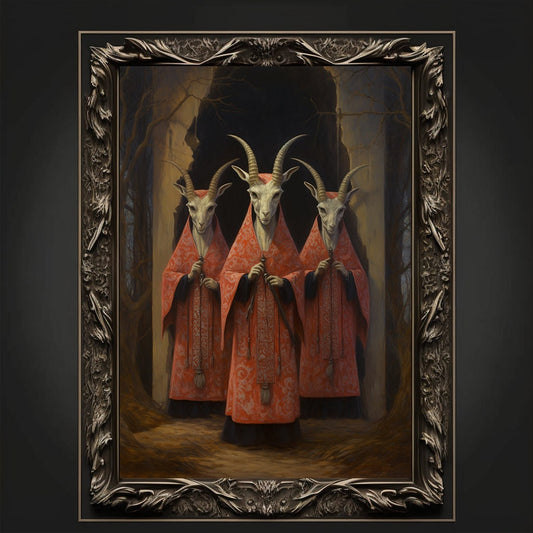 Baphomet Cult Oil Painting Artwork. Gothic Prints. Devil Poster. Demonic Art. Spooky Gifts. Gothic Home Decor. Gothic Art. Witchy Gifts.