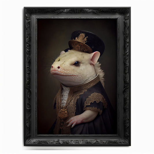 Axolotl Wall Art Print,  Animal Lover Vintage Regal Axolotl Art Poster Renaissance. Victorian Axolotl Portrait, Royal Painting Home Gift