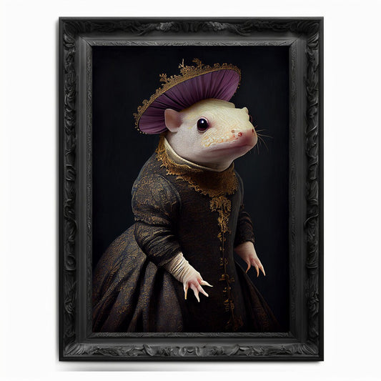 Axolotl Wall Art Print,  Animal Lover Vintage Regal Axolotl Art Poster Renaissance. Victorian Axolotl Portrait, Royal Painting Home Gift