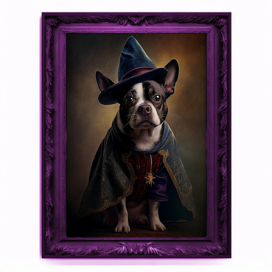 Wizard Dog Portrait, Magician Poster, Animal Painting, Altered Art, Magic Wand, Regal Vintage Artwork, Unique Prints, Pet Gift, Wizard Gift