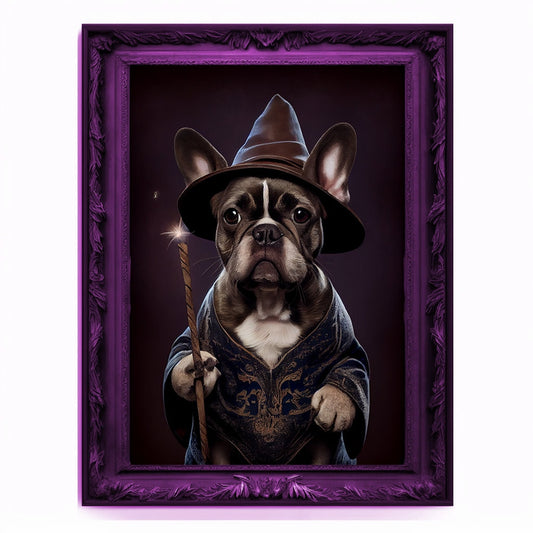 Wizard Dog Portrait, Magician Poster, Animal Painting, Altered Art, Magic Wand, Regal Vintage Artwork, Unique Prints, Pet Gift, Wizard Gift