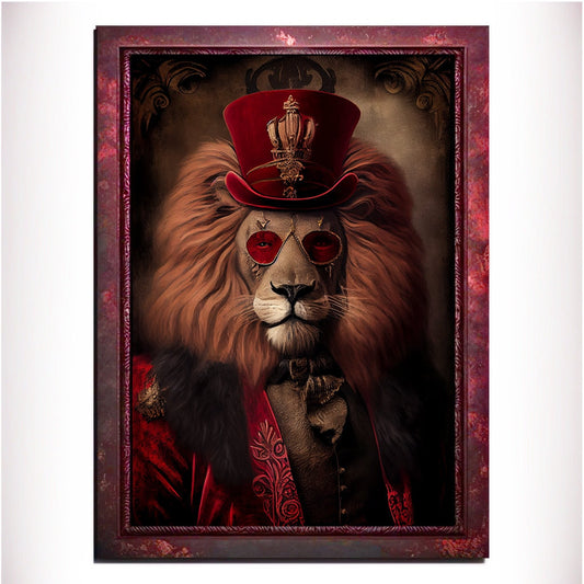 Red Lion Wall Art Print, Red Animal Lover Vintage Regal Art Poster. Victorian Red Lion Pub Portrait Royal Painting Red lion Bar Art Pet Gift - Wall Art Poster Print