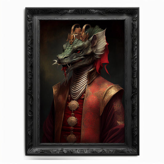 Original Wall Art Print / Dragon Painting / Art Gift / Gothic Decor Gift / Chinese Art / Oil Painting / Altered Art / Animal Portrait Gift