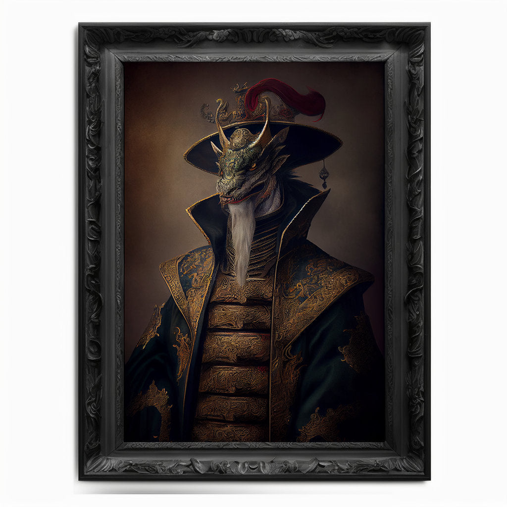 Original Wall Art Print / Dragon Painting / Art Gift / Gothic Decor Gift / Chinese Art / Oil Painting / Altered Art / Animal Portrait Gift