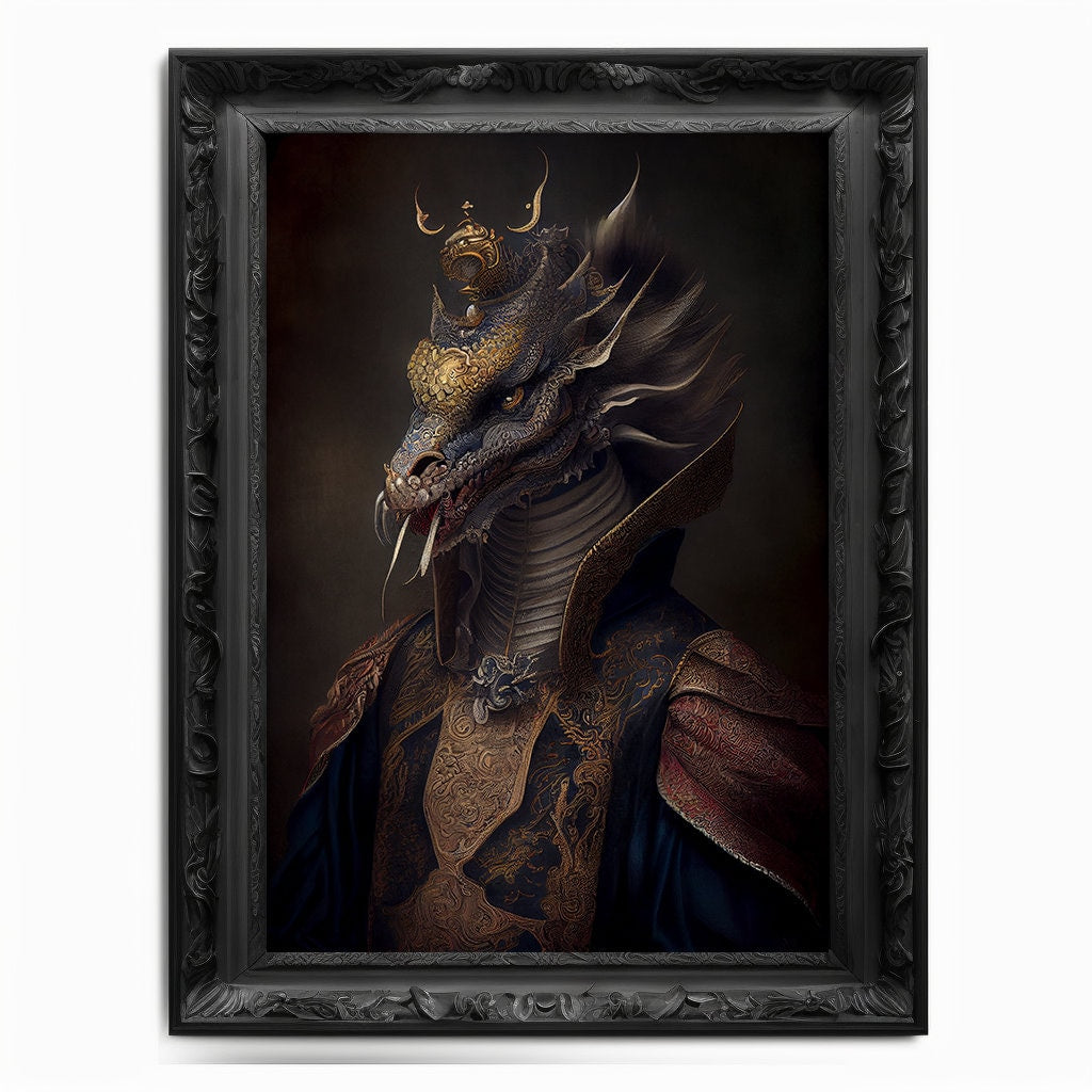 Original Wall Art Print / Dragon Painting / Art Gift / Gothic Decor Gift / Chinese Art / Oil Painting / Altered Art / Animal Portrait Gift