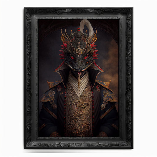 Original Wall Art Print / Dragon Painting / Art Gift / Gothic Decor Gift / Chinese Art / Oil Painting / Altered Art / Animal Portrait Gift