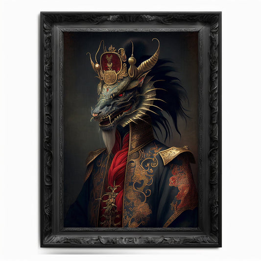 Original Wall Art Print / Dragon Painting / Art Gift / Gothic Decor Gift / Chinese Art / Oil Painting / Altered Art / Animal Portrait Gift