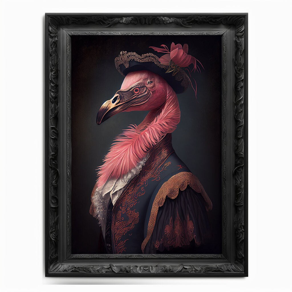 Flamingo Wall Art Print, Animal Lover, Vintage Regal Flamingo Art Poster Renaissance, Victorian Flamingo Portrait, Royal Painting Home Gift