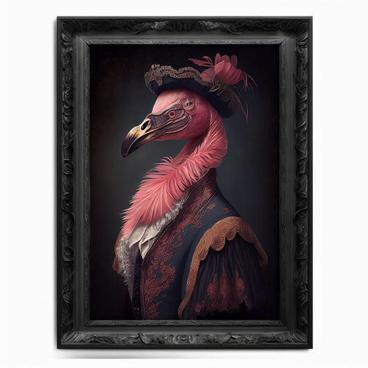 Flamingo Wall Art Print, Animal Lover, Vintage Regal Flamingo Art Poster Renaissance, Victorian Flamingo Portrait, Royal Painting Home Gift