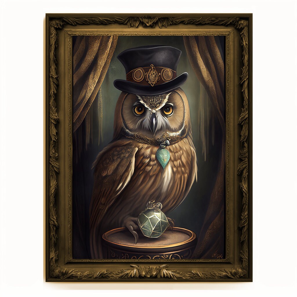 Crystal Ball Seer Owl Portrait, Owl Poster, Animal Painting, Altered Art, Magic Owl, Regal Vintage Art, Unique Prints, Pet Gift, Wizard Gift